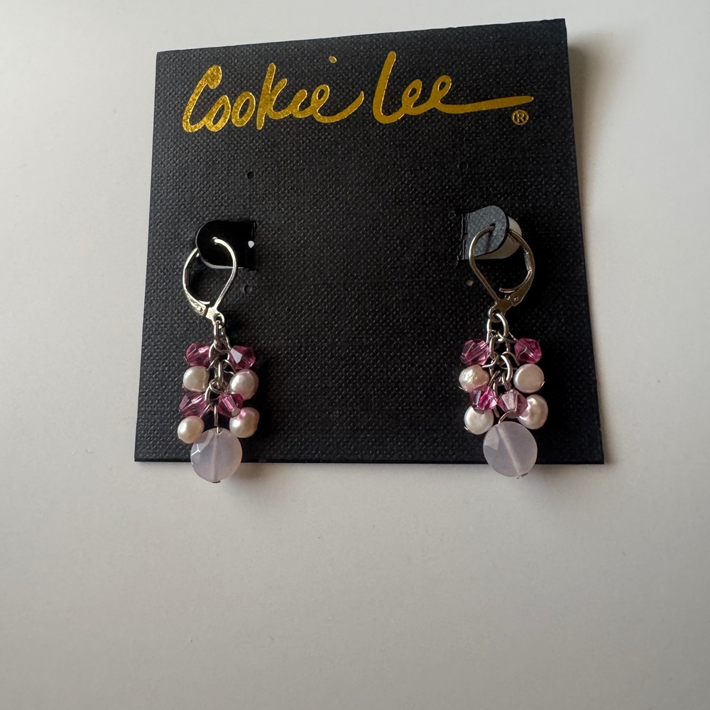 NWT Vintage Cookie Lee Pink Crystal Freshwater Pearl Cluster Earrings